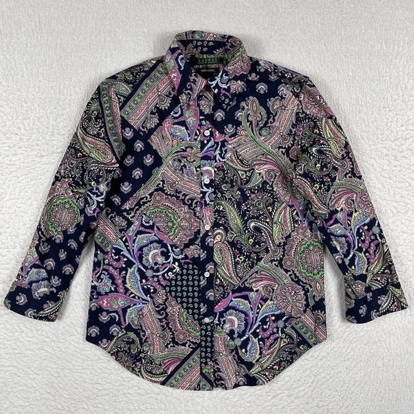 Lauren Ralph Lauren Shirt‎ Womens XS Colorful Paisley Button Up Ladies Top - Picture 1 of 11